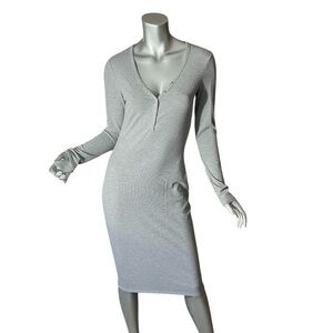 Wild Fable Women’s XS Henley Midi Dress Snap V Neck Long Sleeves Grey NEW